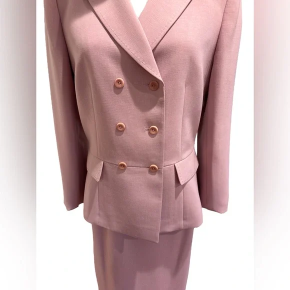 90s 2PC KASPER DUSTY ROSE DOUBLE BREASTED BLAZER & PENCIL KNEE LENGTH SKIRT SZ 8 - Picture 6 of 9